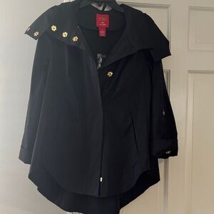 Ciao Milano, medium,hooded, Black Women's raincoat with Gold Accents.